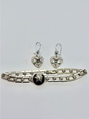 Vintage Eastern Star Masonic Bracelet Earrings Jewelry Set